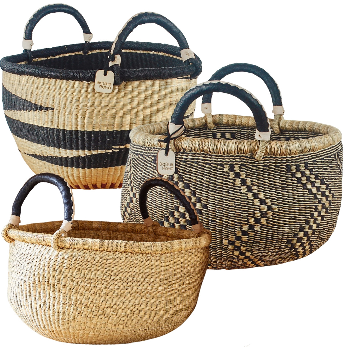 Wholesale Best Selling 2023 Premium Handwoven Moma Bolga Baskets - Big Blue Boho Chic Storage Sustainable African Craftsmanship