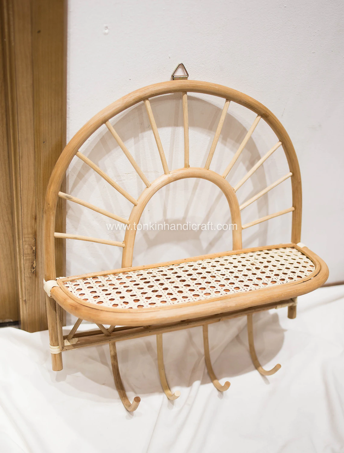 Rattan coat hanger rack with 3 Hooks and Shelf Wholesale For Neat Home