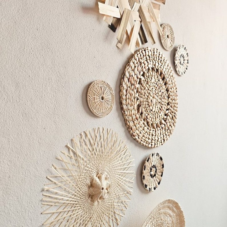 NEW PRODUCT! Tienphong Set of 8 Wall Hangings (Le Jardin), Round Rattan Wall Pieces, Wall Decor, Boho Wall Baskets