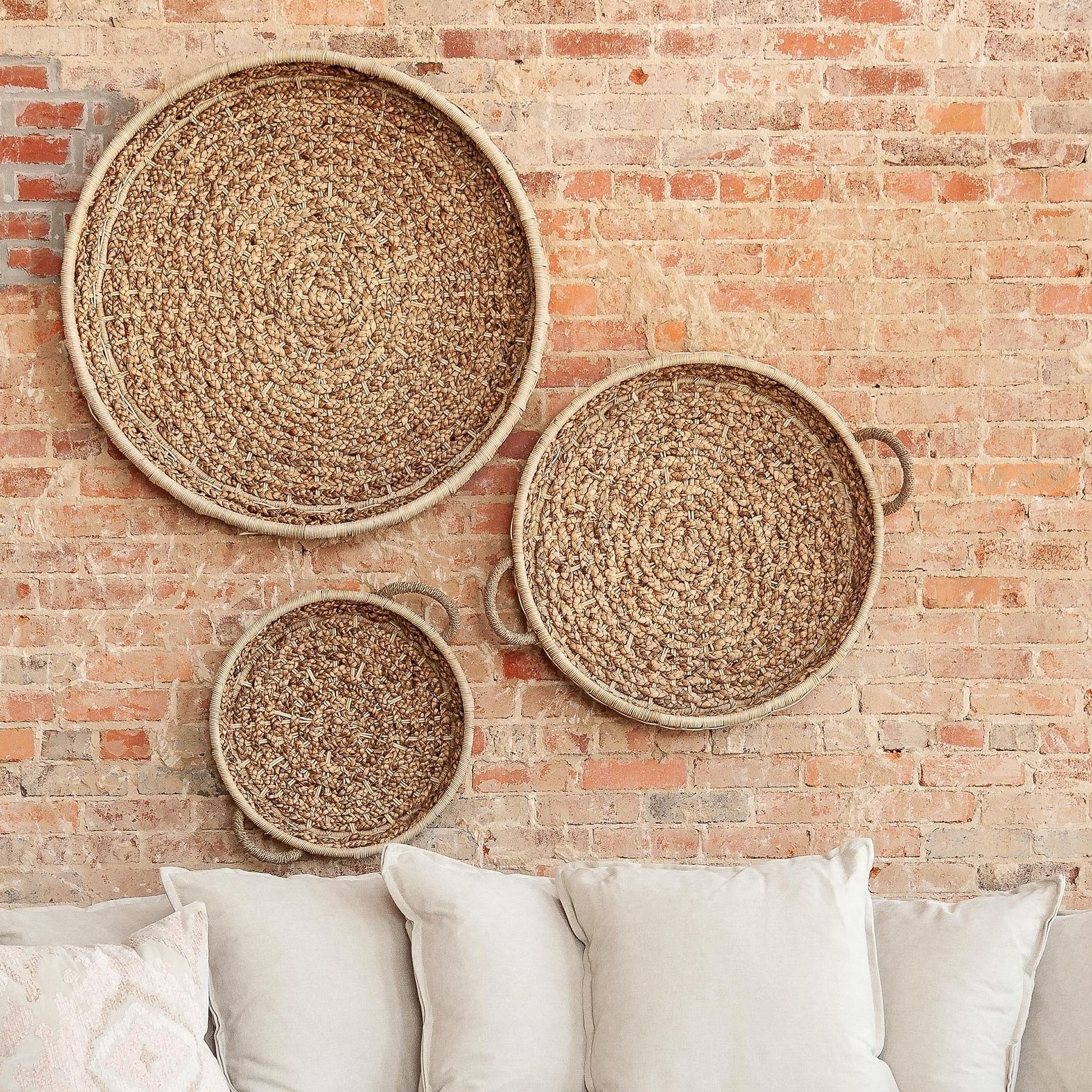 Low MOQ Cheap Price Best Selling 2023 Emma Woven Baskets Wall Art, Set of 3 for Decor Living Room Bedroom