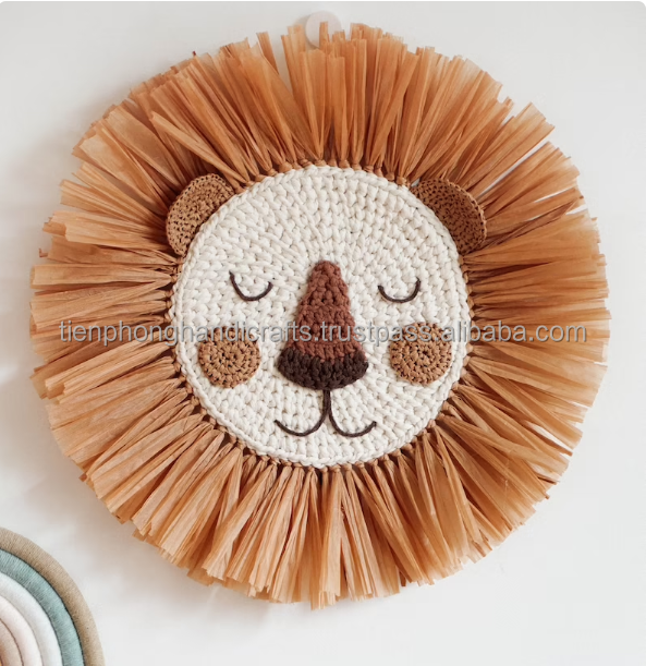 HOT AMAZON 2022 Honey Brown Lion Seagrass Wall Hanging for Home Decorative Kid Toy | Decoration for Children's Room, Nursery