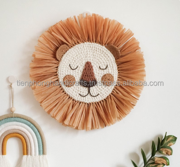 HOT AMAZON 2022 Honey Brown Lion Seagrass Wall Hanging for Home Decorative Kid Toy | Decoration for Children's Room, Nursery