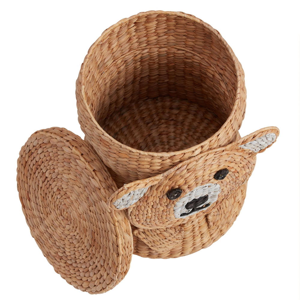 2021 Best Selling Big woven Storage Baskets Cute Dog Water Hyacinth Laundry Basket with lid