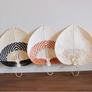 New Collection Of Best Decor Wall Palm Leaf Fan Woven Bamboo Hand Fan, Natural, Blue And Red Color