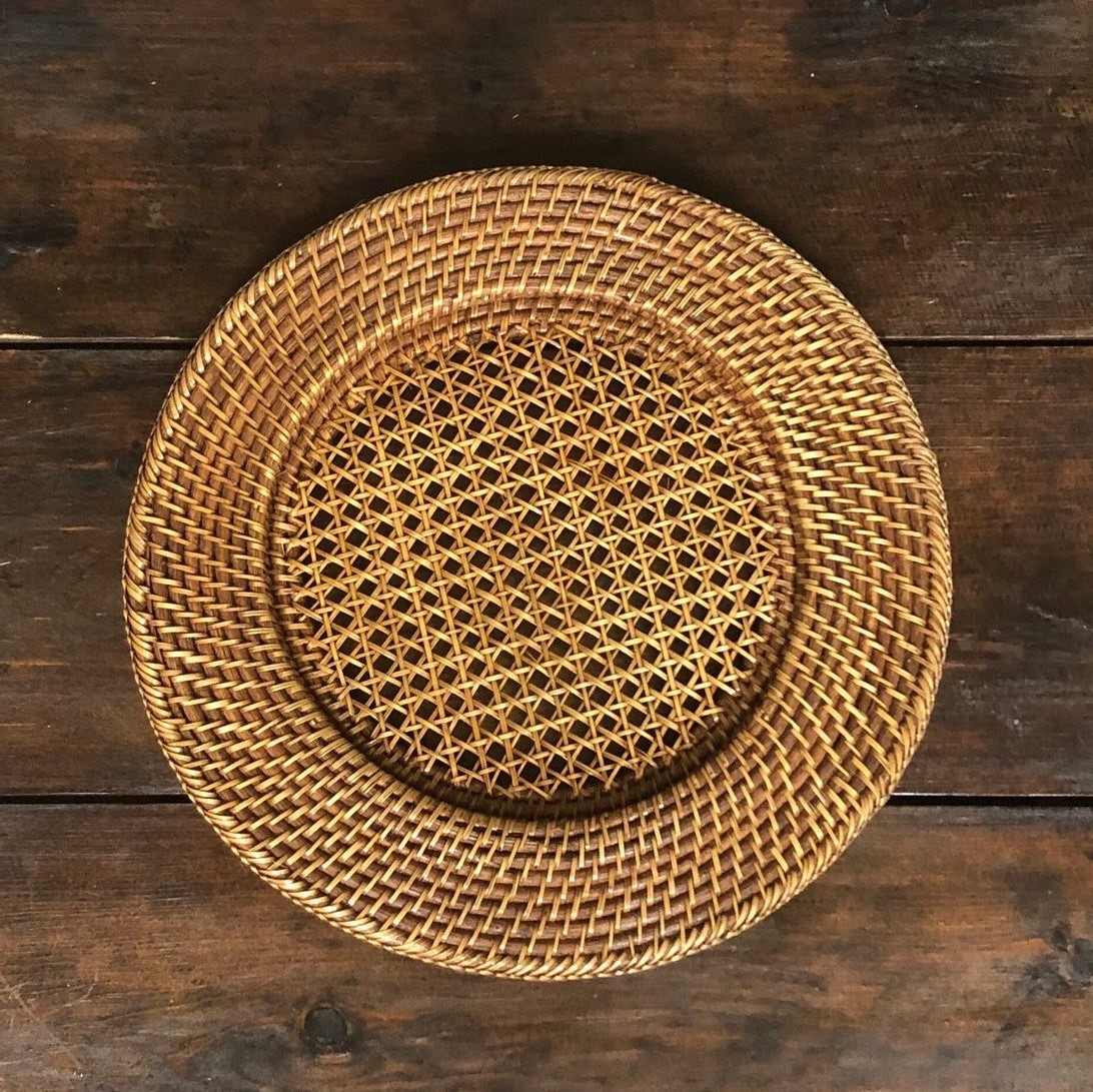 Hand woven rattan placemat recessed / wicker charger plate from Vietnam