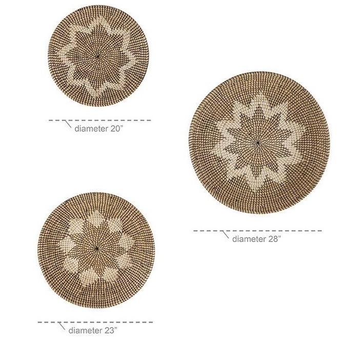 Best Seller Amazon Set of 3 Round Natural Seagrass Starburst Wall Decor Hand Woven Plates Living Room Decor