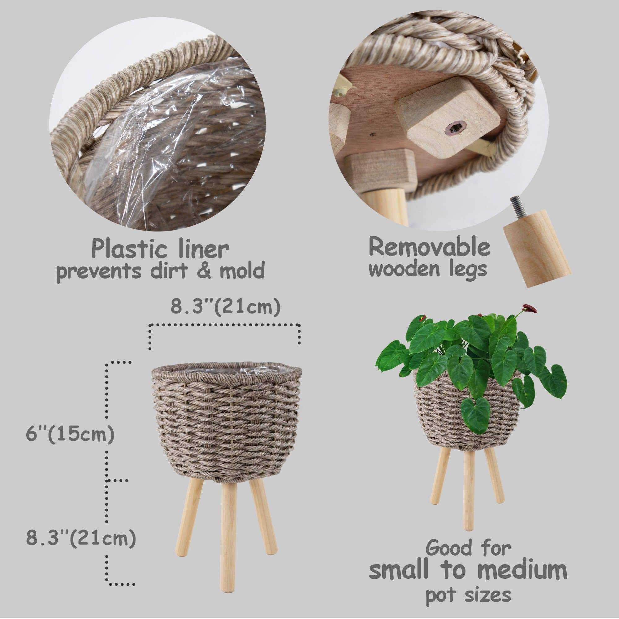 Set Of 2 Beatiful Faux Seagrass Woven Flower Pots Cover , Planter Pot Container - Plant Stand