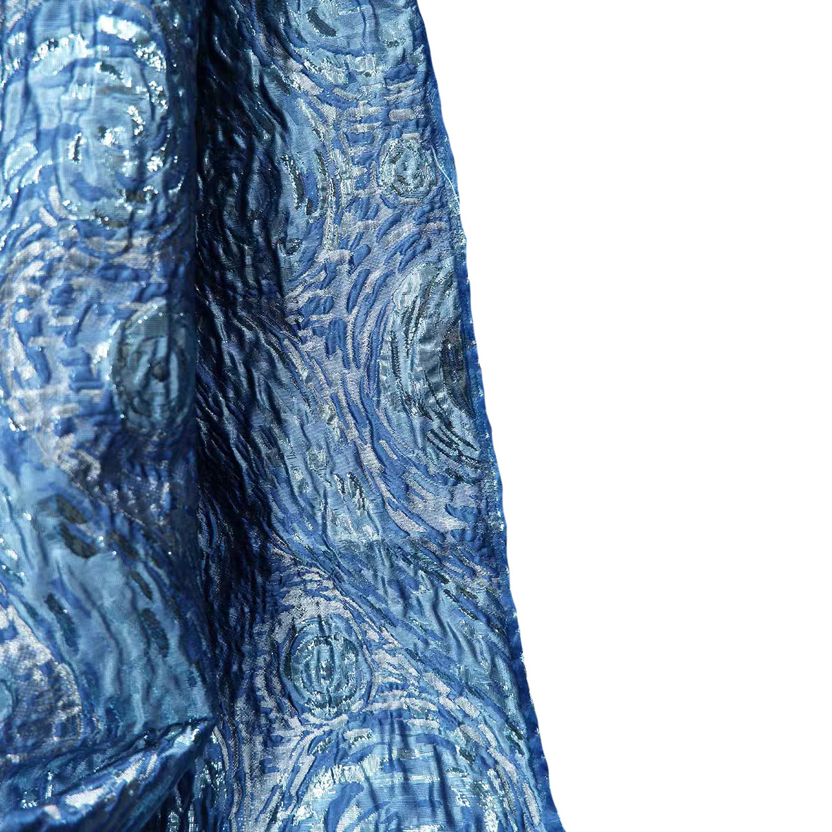 Blue Color Vincent van Gogh Starry Sky Metallic knitted jacquard spandex silk lurex fabric