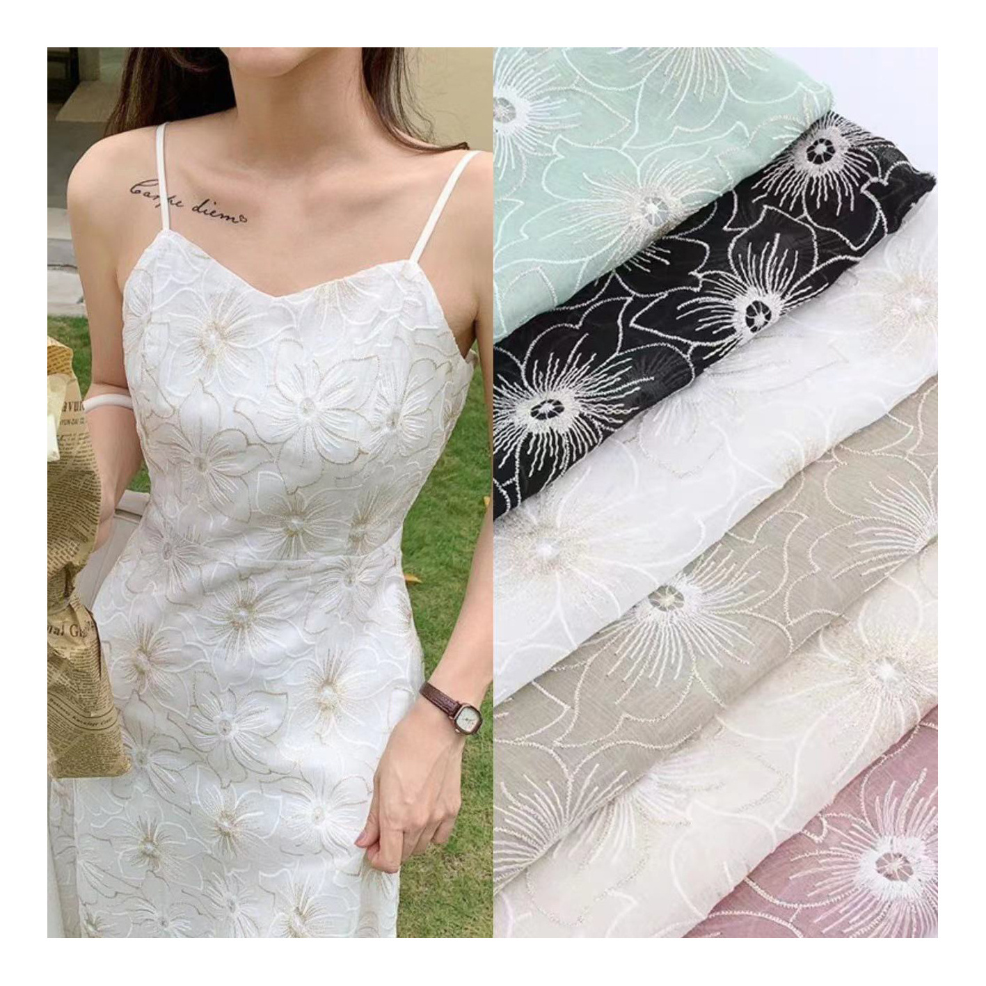 Factory Wholesale Simple Flower Embroidery Lace Fabric Nude Mesh Fabric for Dresses