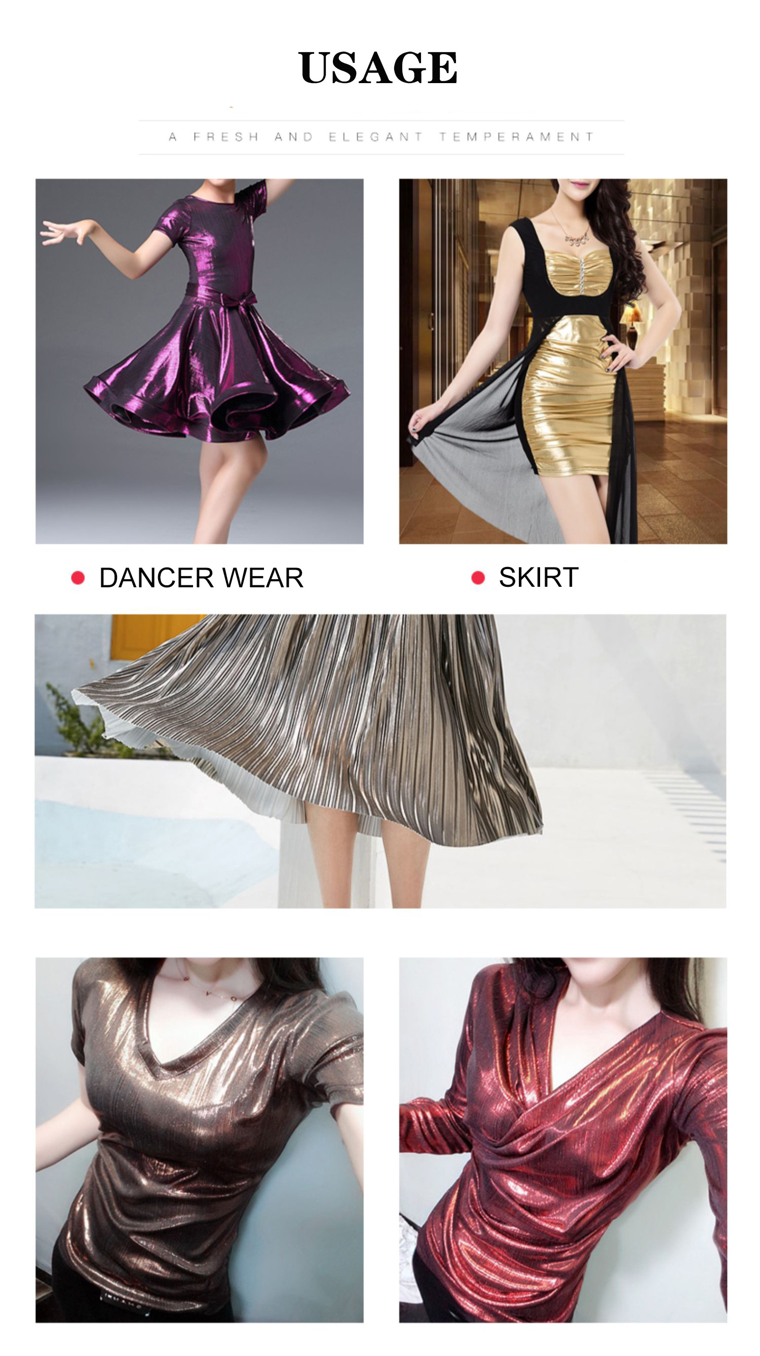 Ready Stock Satin Shinny Liquid 100 Polyester Knit Crystal Laser Pleated Lurex Metallic Foil Coated Silk Fabric