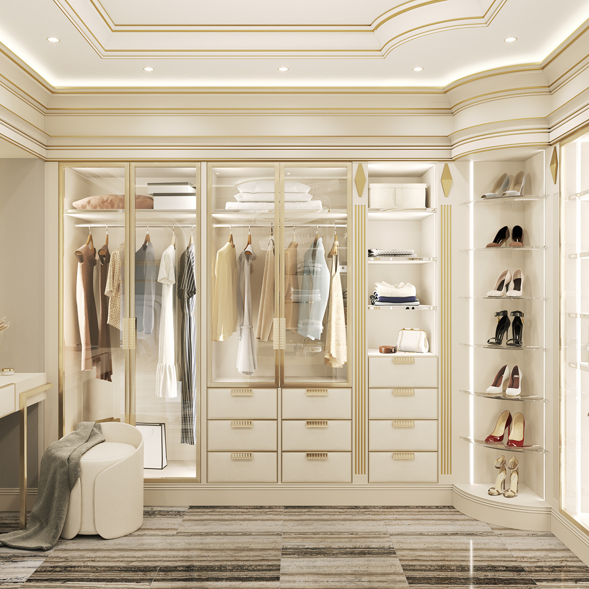 Luxury High Quality Product Italian Wood Precious Rialto Walk In Closet Wardrobe For Clothes And Accessories