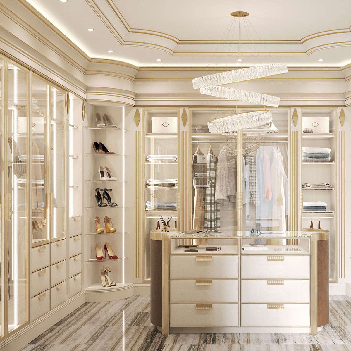 Luxury High Quality Product Italian Wood Precious Rialto Walk In Closet Wardrobe For Clothes And Accessories