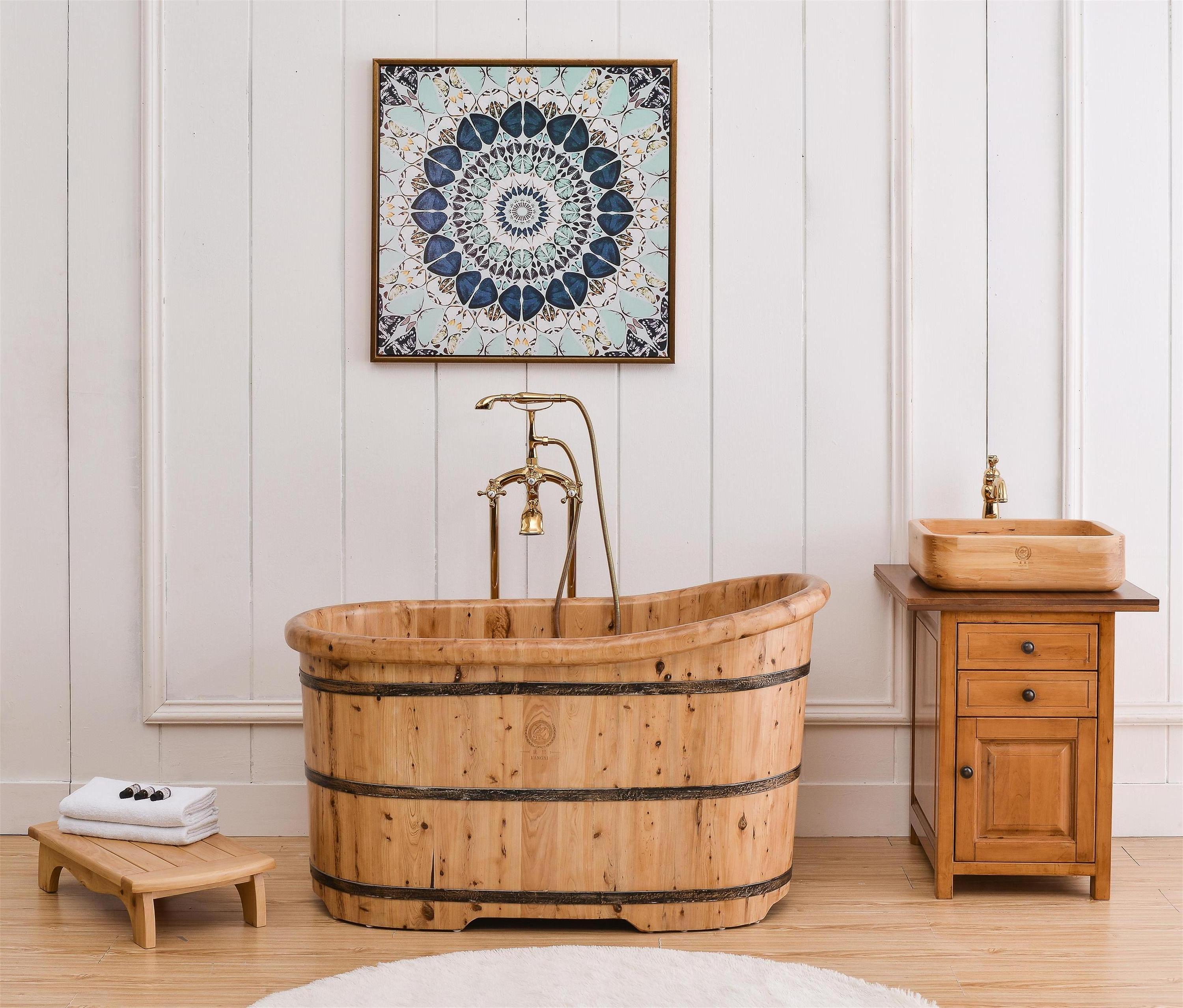 110cm/120cm/130cm/140cm fashionable Wooden Bathtubs freestanding tub hinoki hot tub factory price