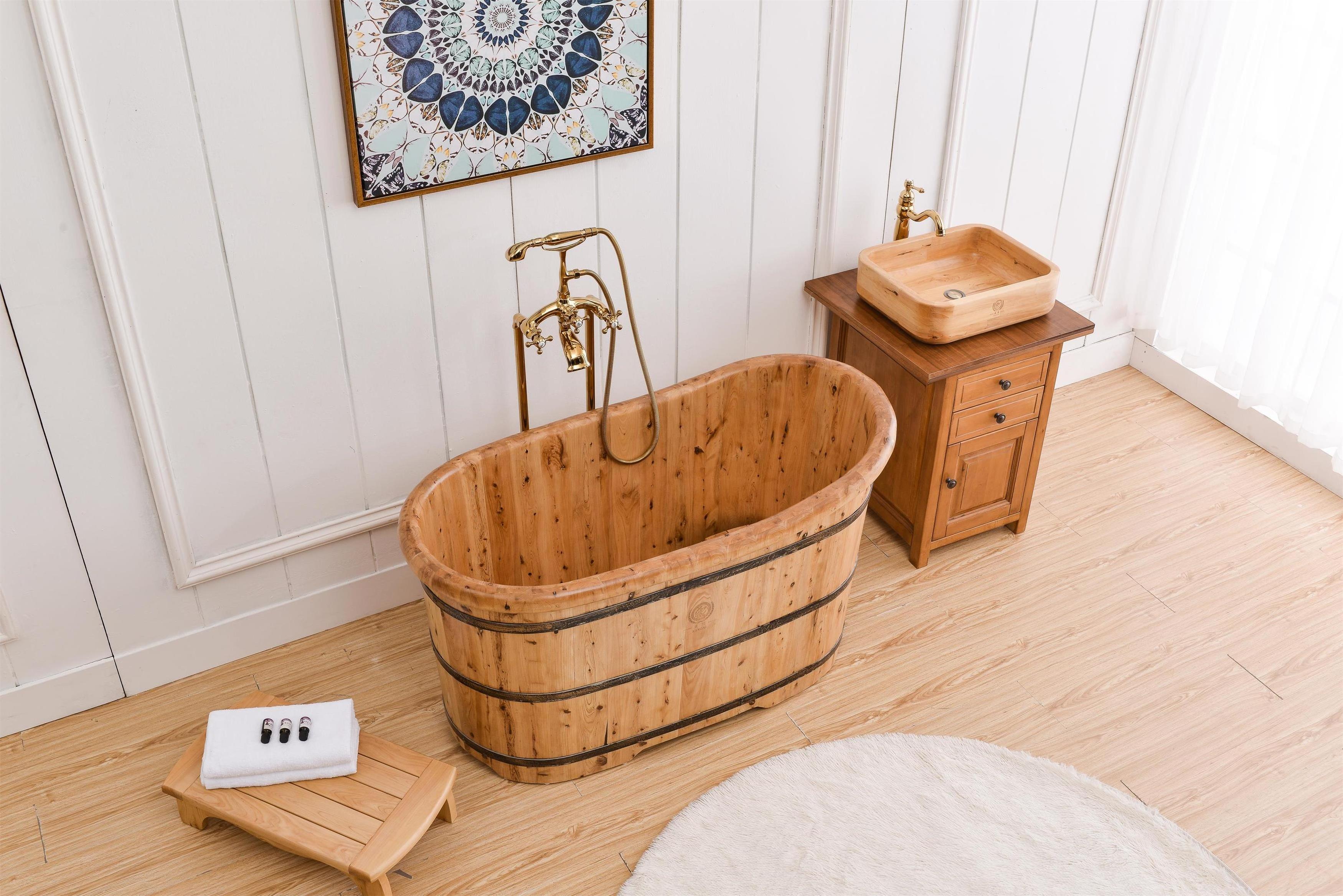 140cm 55inches  freestanding tub Japanese hinoki Wooden Bathtubs portable hot tub hot sale