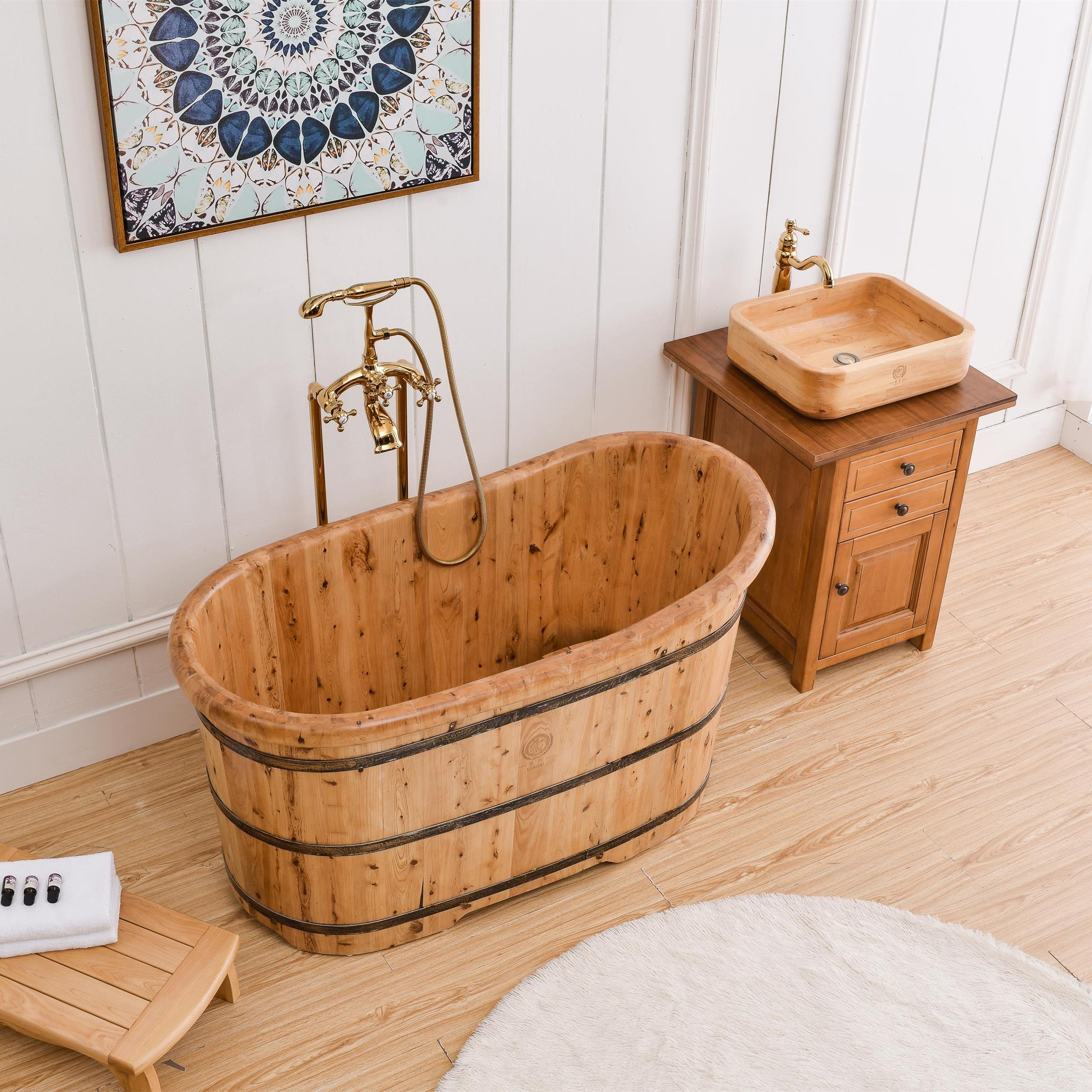 110cm/120cm/130cm/140cm fashionable Wooden Bathtubs freestanding tub hinoki hot tub factory price