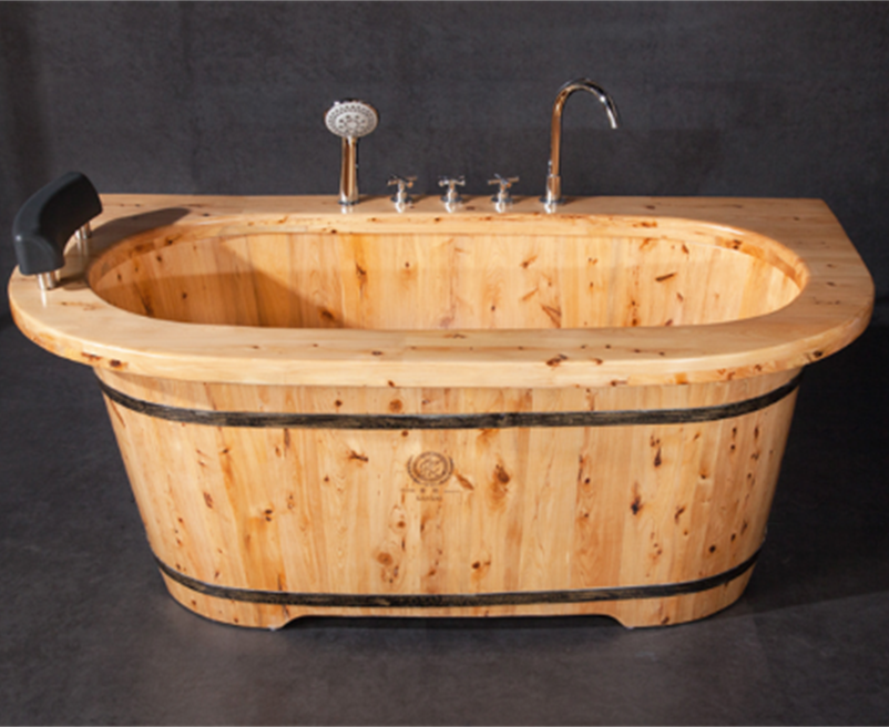 Cheap Freestanding Teak Solid Round Hinoki Chinese Cedar Wooden Bathtub