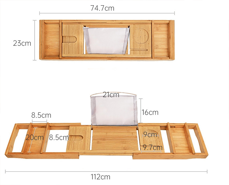 bamboo bathtub serving tray tubs removable Caddy shelf stock extending sides with book wine and phone