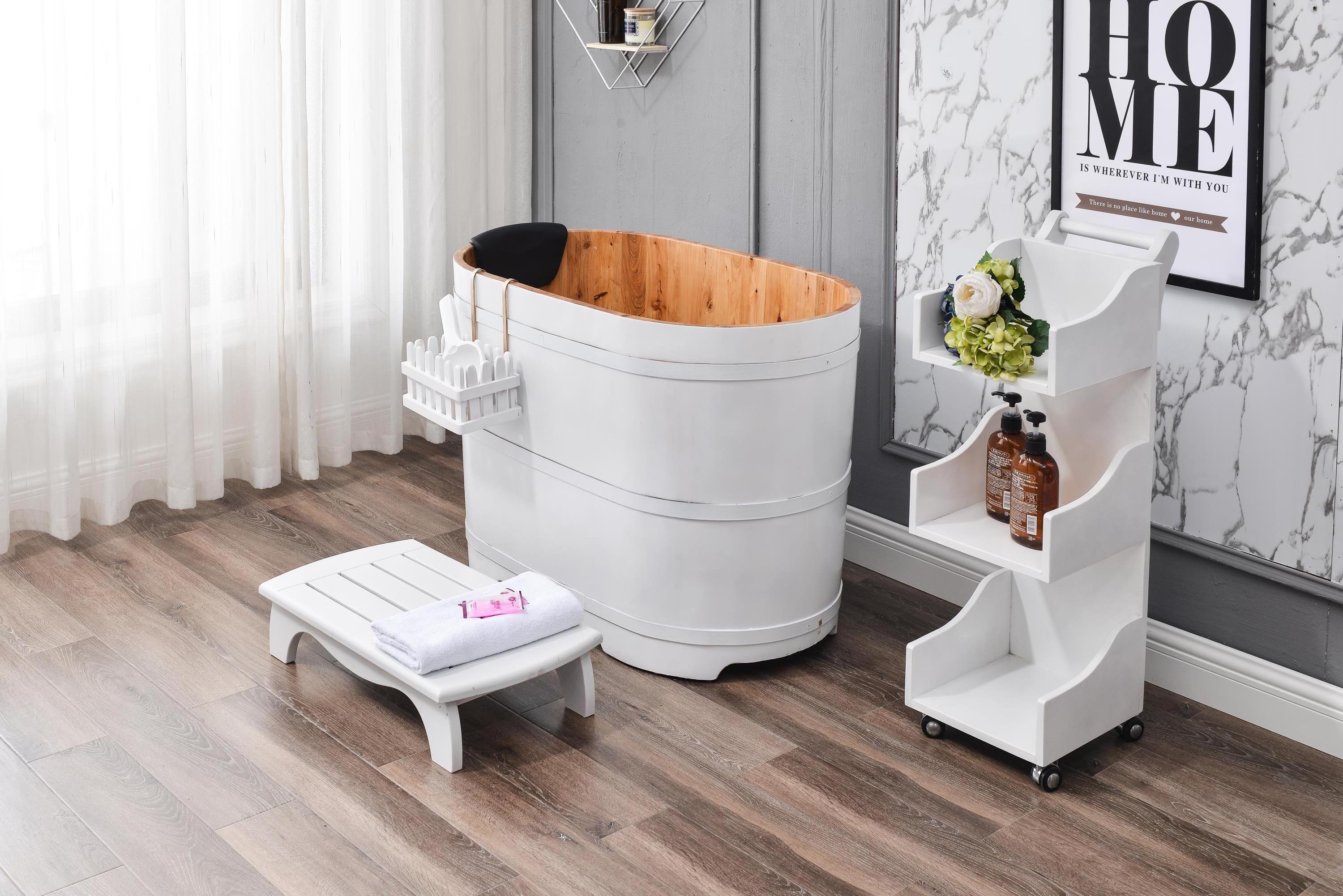 Freestanding Fashionable Sauna Hinoki Wooden Bathtubs White Hot Tubs Hot Sale Mini 1.1m/1.0m Factory Price