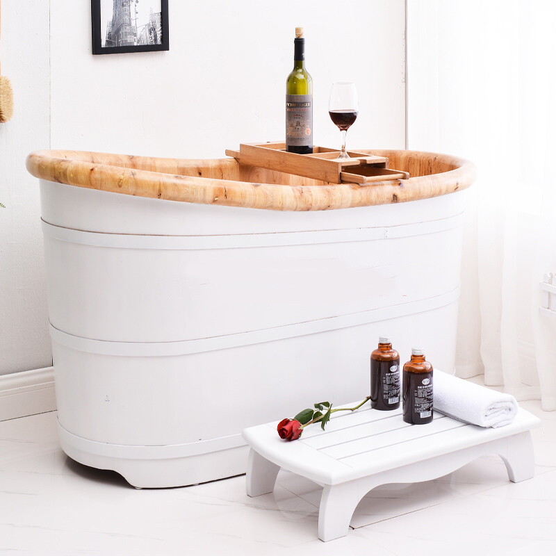 120cm elegant white hinoki bathroom bathing tub for adults freestanding soaking bathtub