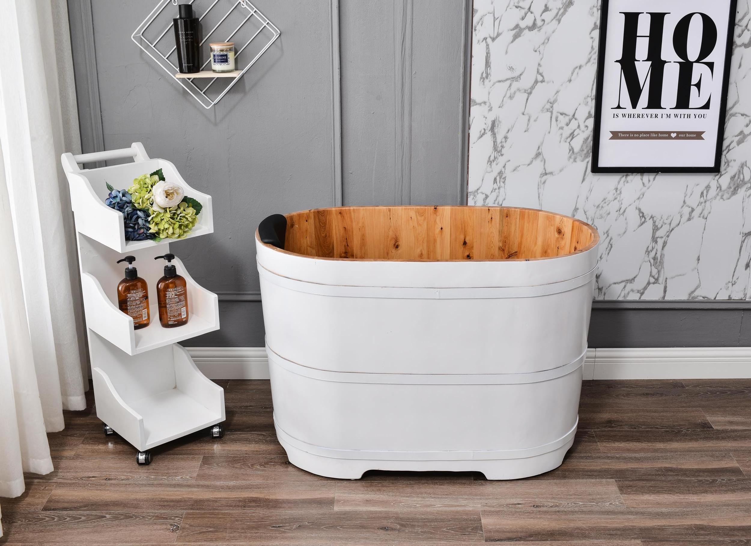 Freestanding Fashionable Sauna Hinoki Wooden Bathtubs White Hot Tubs Hot Sale Mini 1.1m/1.0m Factory Price