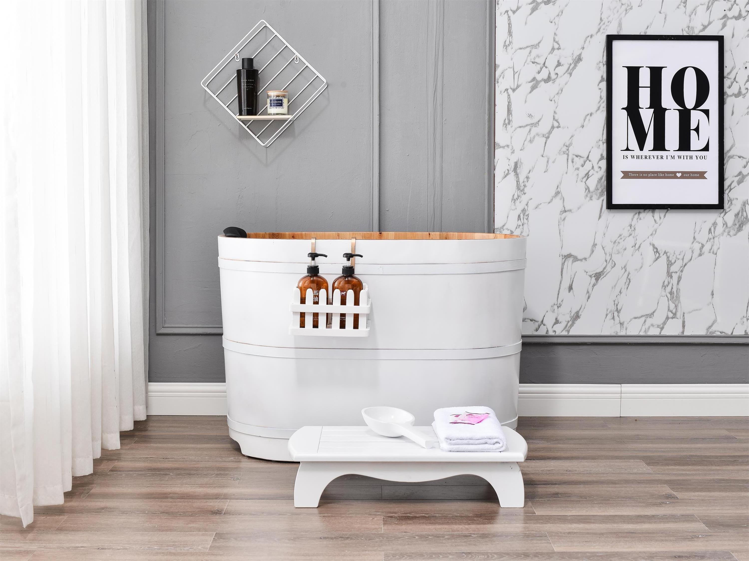 freestanding fashionable sauna hinoki wooden bathtubs white hot tubs hot sale mini 1.1M/1.0M factory price oval bathtubs