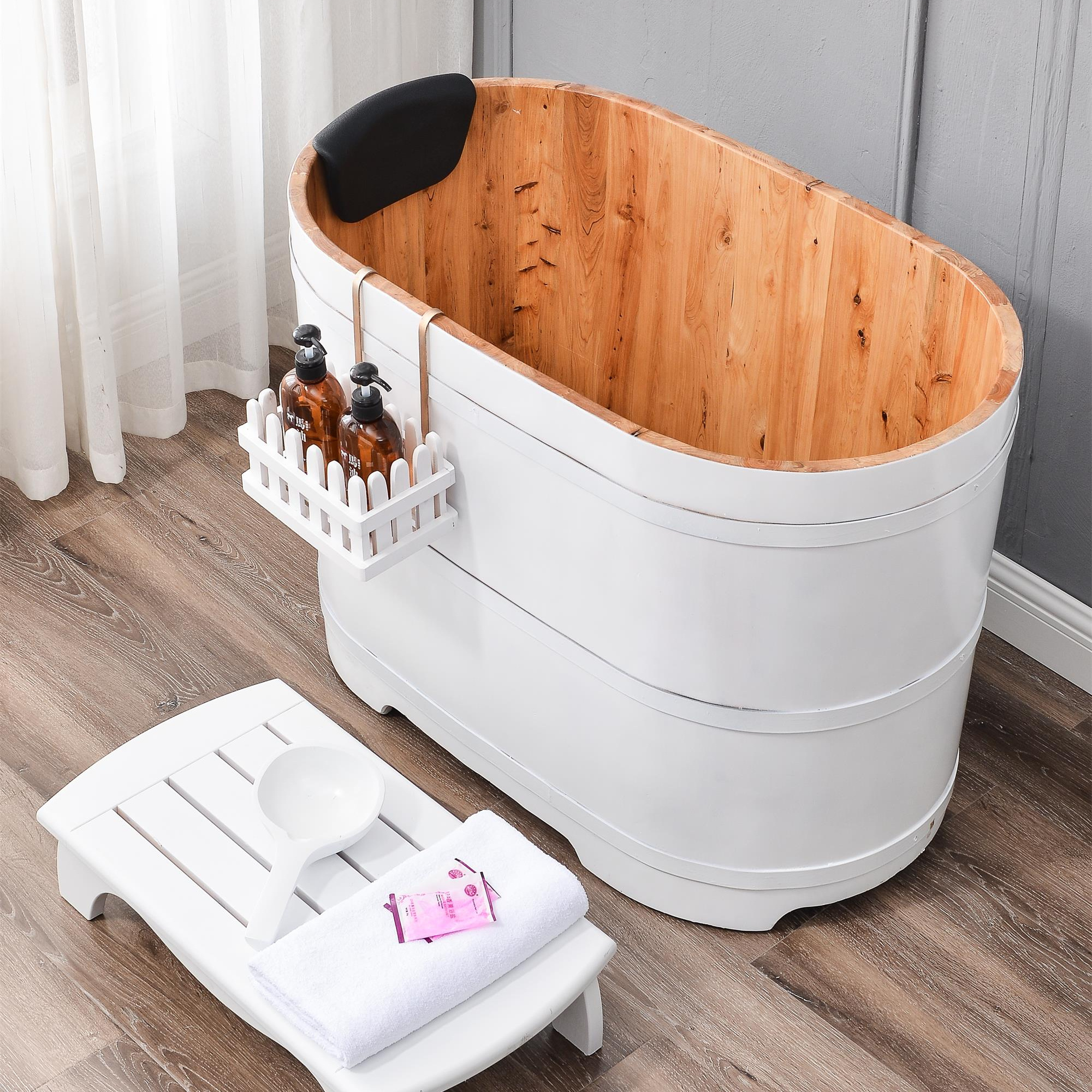 freestanding fashionable sauna hinoki wooden bathtubs white hot tubs hot sale mini 1.1M/1.0M factory price oval bathtubs