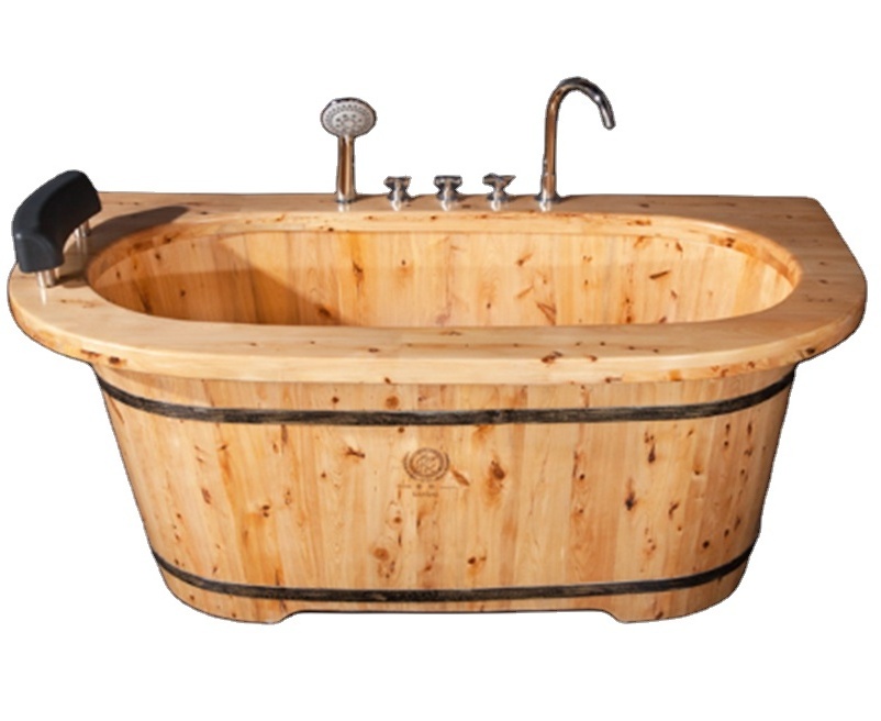 Cheap Freestanding Teak Solid Round Hinoki Chinese Cedar Wooden Bathtub