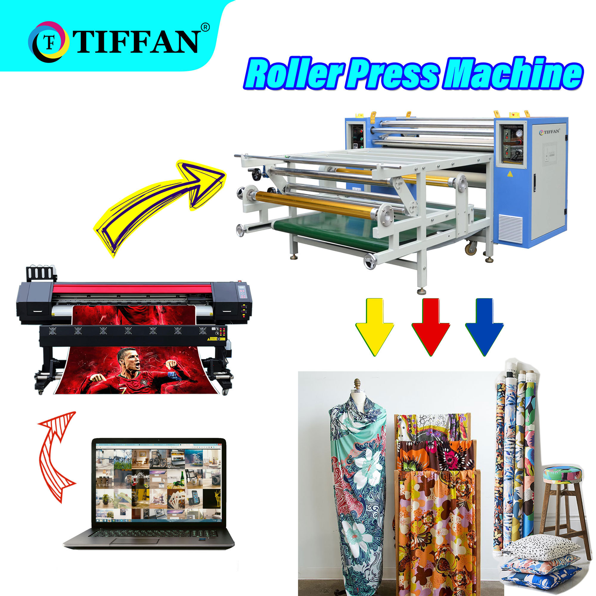 TIFFAN Large Format Sublimation transfer Printer Dye Sublimation Fabric Industrial Heat Press Machine for fabric garment