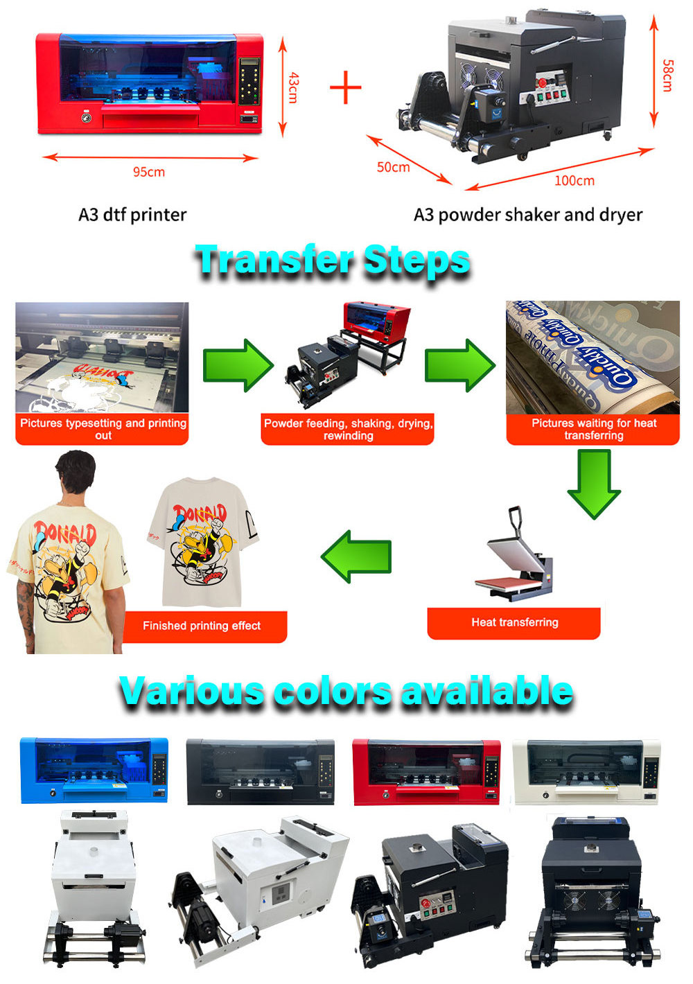 TIFFAN digital A3 tshirt t-shirt 30 cm XP600 dtf direct to film printer t shirt printing machine print on cloth dtf printer