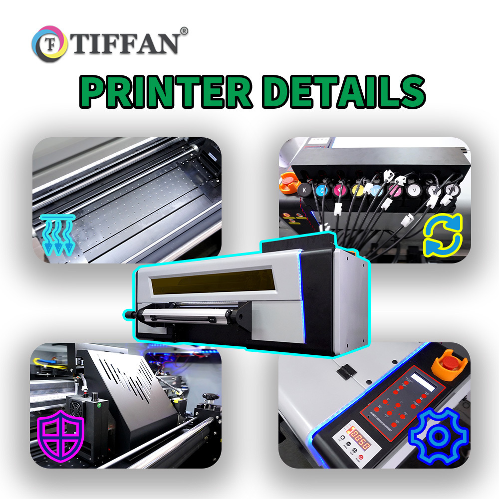 TIFFAN Large Format A2 A3 42cm UV DTF A B Film TX800 Printhead Crystal Logo Roll To Roll UV DTF Sticker Printer With Laminator