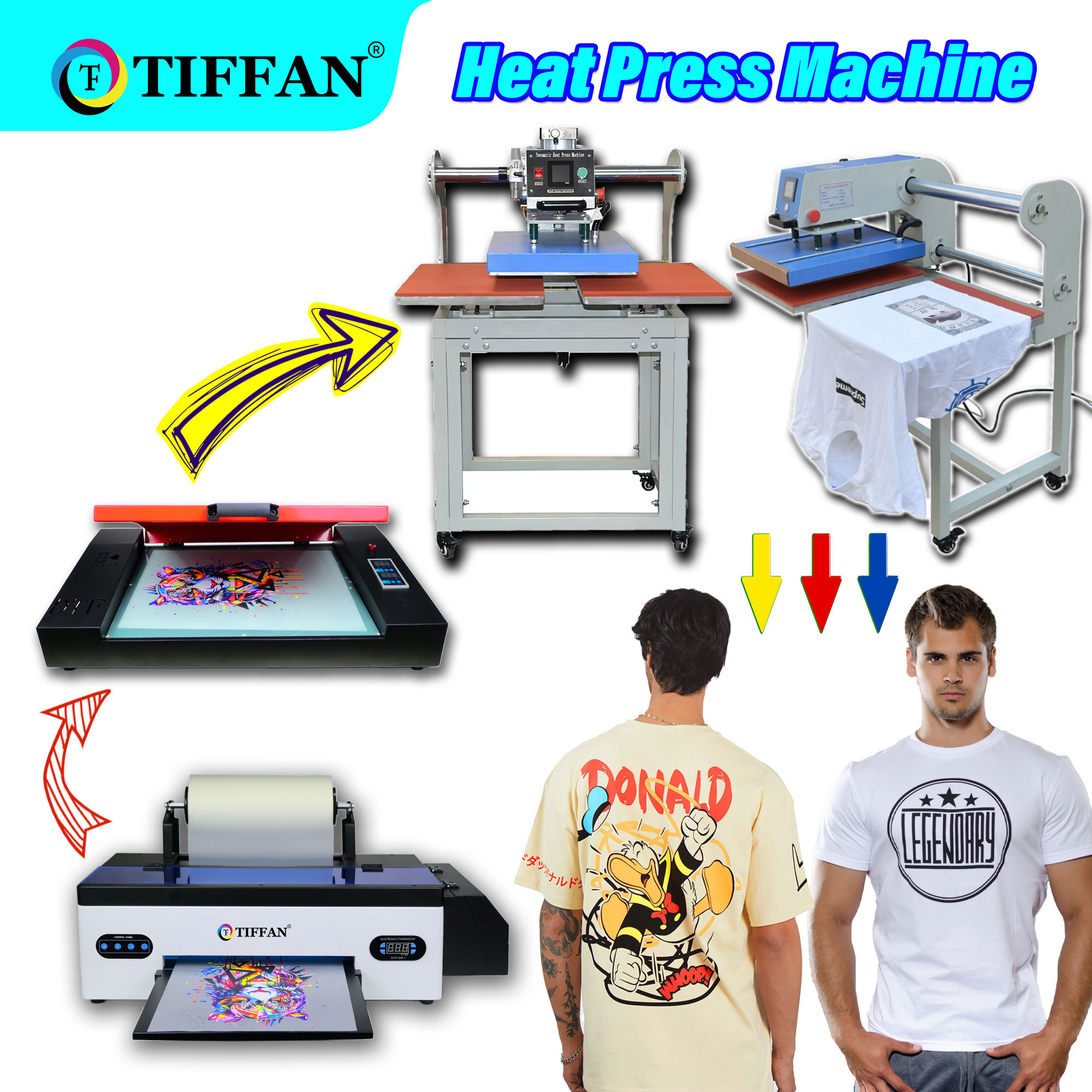 TIFFAN hat top and bottom fully automatic calandra sublimation 4 Six stations heat transfer printing 80 x 100 heat press machine