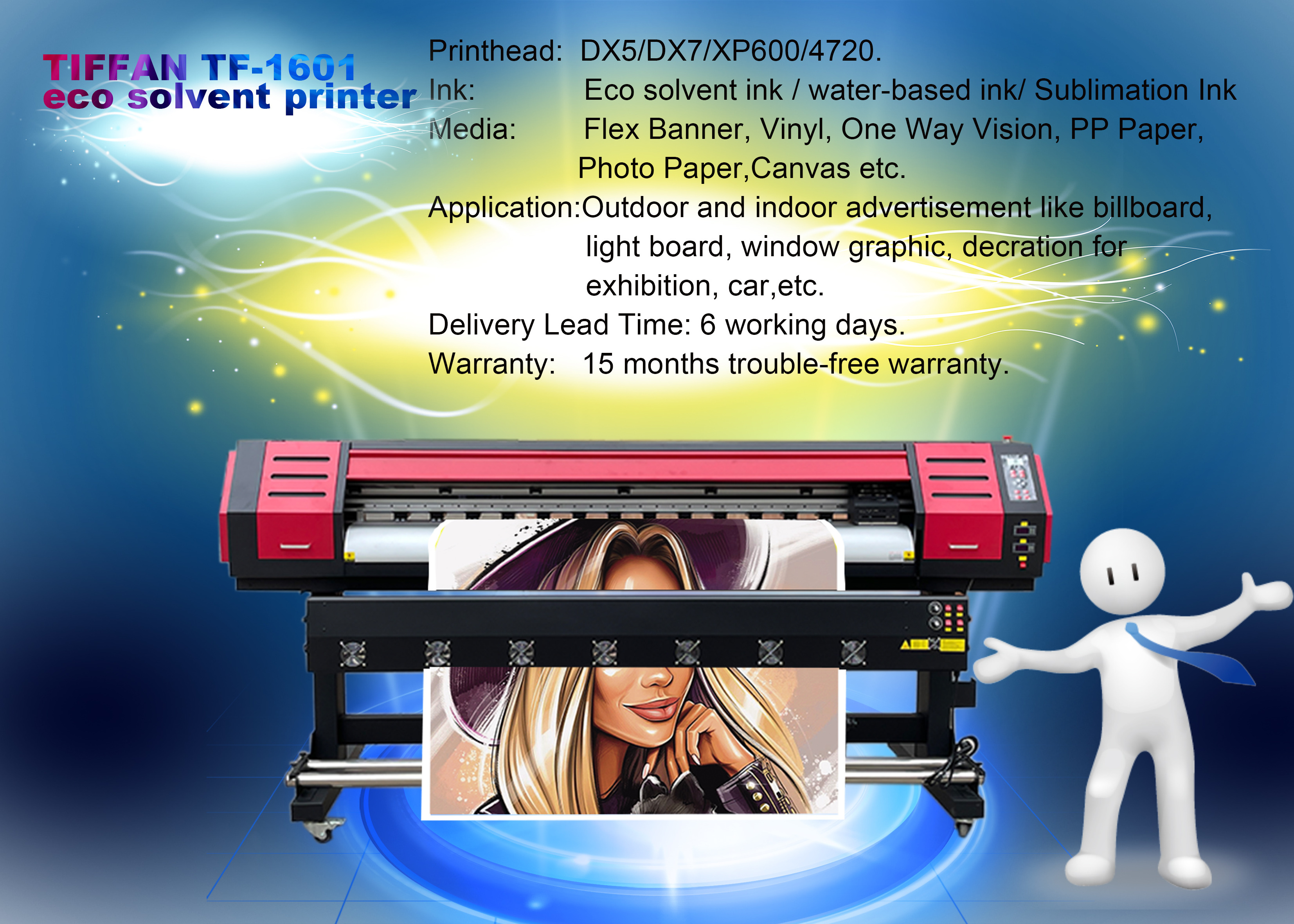 TIFFAN Competitive price ecotank inkjet printer piezo PLOTTER  advertising billboard 1.6m eco solvent printer with DX5 printhead