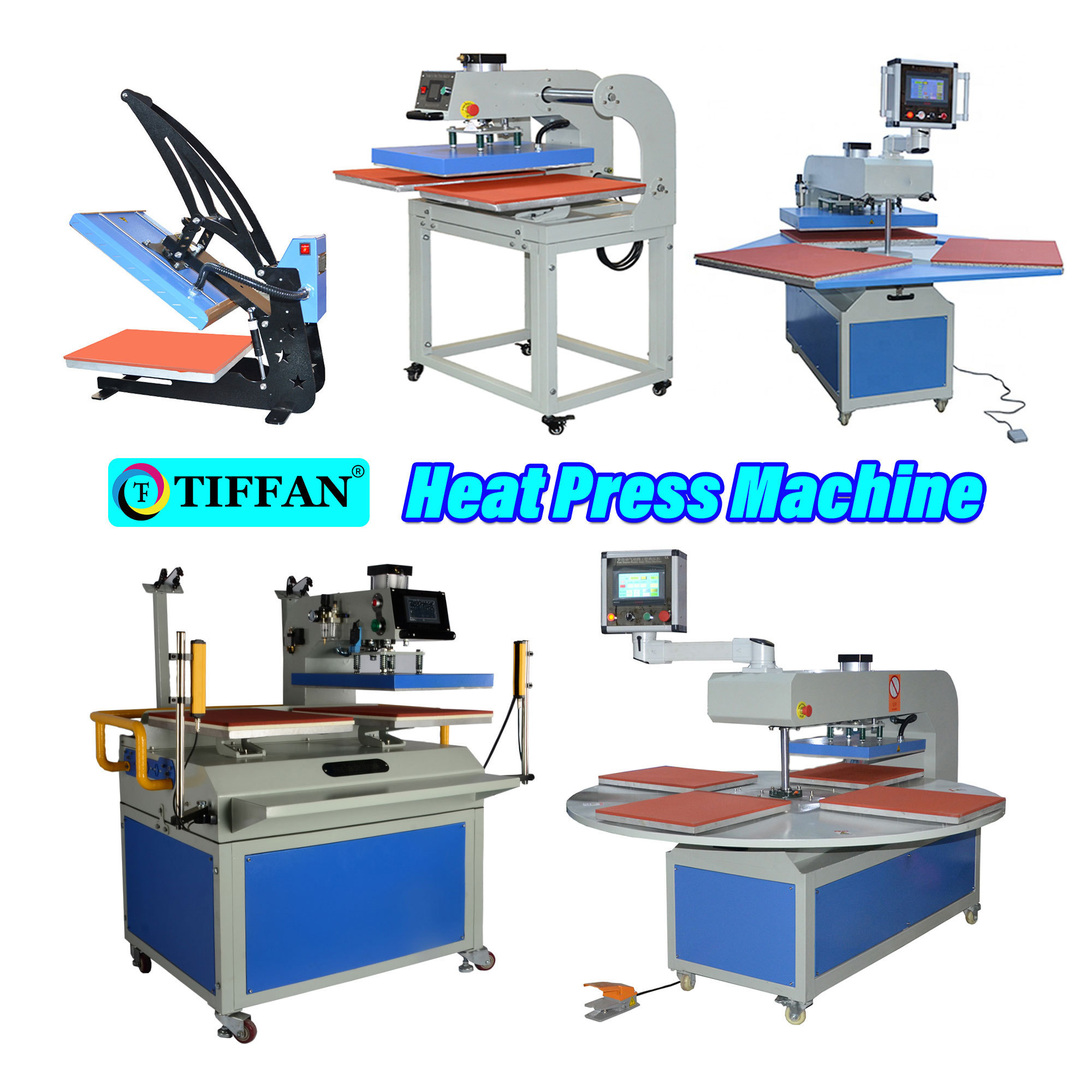 TIFFAN hat top and bottom fully automatic calandra sublimation 4 Six stations heat transfer printing 80 x 100 heat press machine