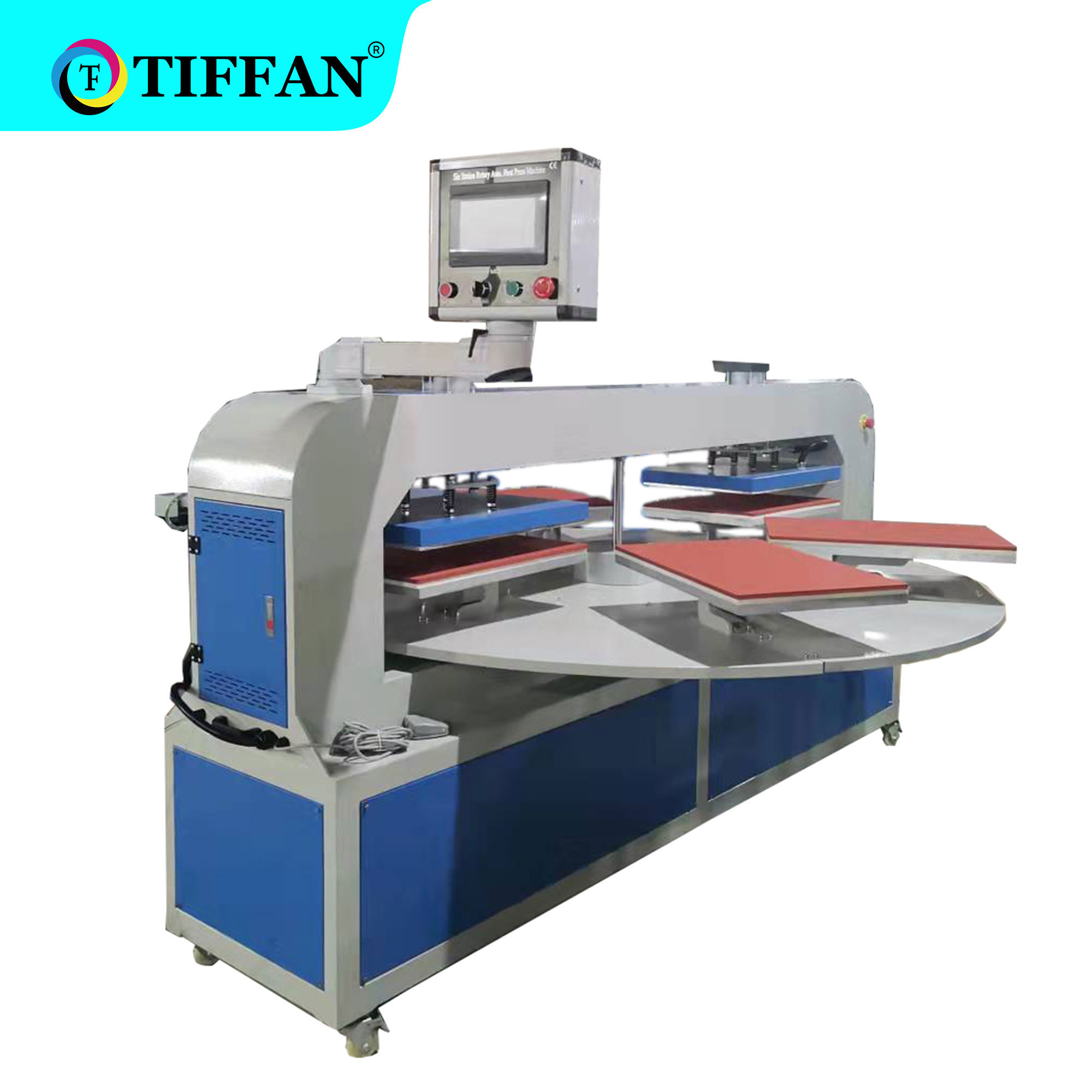 TIFFAN hat top and bottom fully automatic calandra sublimation 4 Six stations heat transfer printing 80 x 100 heat press machine