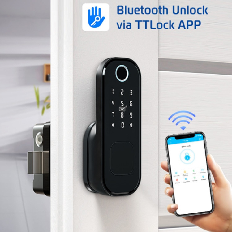 Keyless Smart Password Fingerprint Night Latch Gate Entrance Waterproof Digital Electric Rimlock Biometric Lock