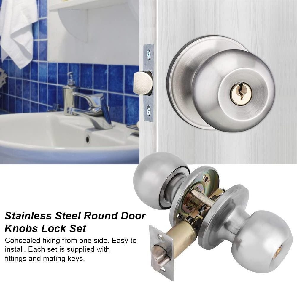 Tubular Door Knob Lock Keyed Entry Door Lock For Bedroom Bathroom Keyless Door Knobs With Lock