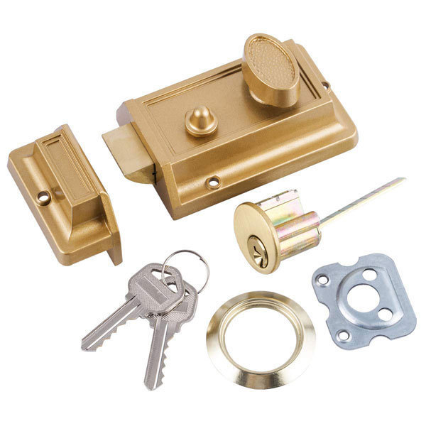 Free sample Modern design gold color brass rim gate lock metal wood doors rim lock