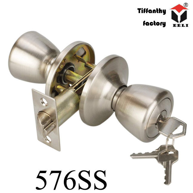 Entry/Exterior/Privcy/Passage/Dummy Knob Handle with Lock and Key Tulip Style Knob in Satin Nickel 576 Door Knob Lock