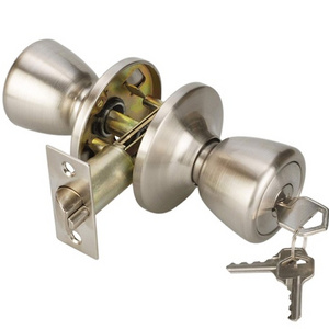 Entry/Exterior/Privcy/Passage/Dummy Knob Handle with Lock and Key Tulip Style Knob in Satin Nickel 576 Door Knob Lock