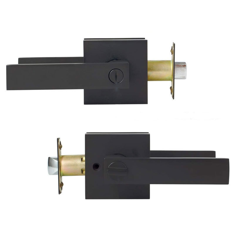 Entry Front Matt Black Zinc Alloy Aluminum Alloy Lever Tubular Lock Pick Door Handle Lock Set