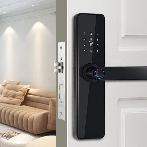 Silver app smart door lock fingerprint password keyless door lock front exterior smart hotel apartment door lock