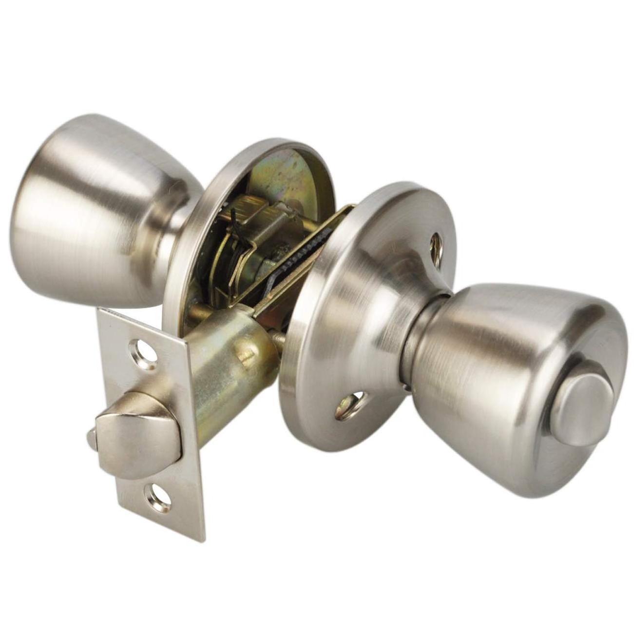 Entry/Exterior/Privcy/Passage/Dummy Knob Handle with Lock and Key Tulip Style Knob in Satin Nickel 576 Door Knob Lock