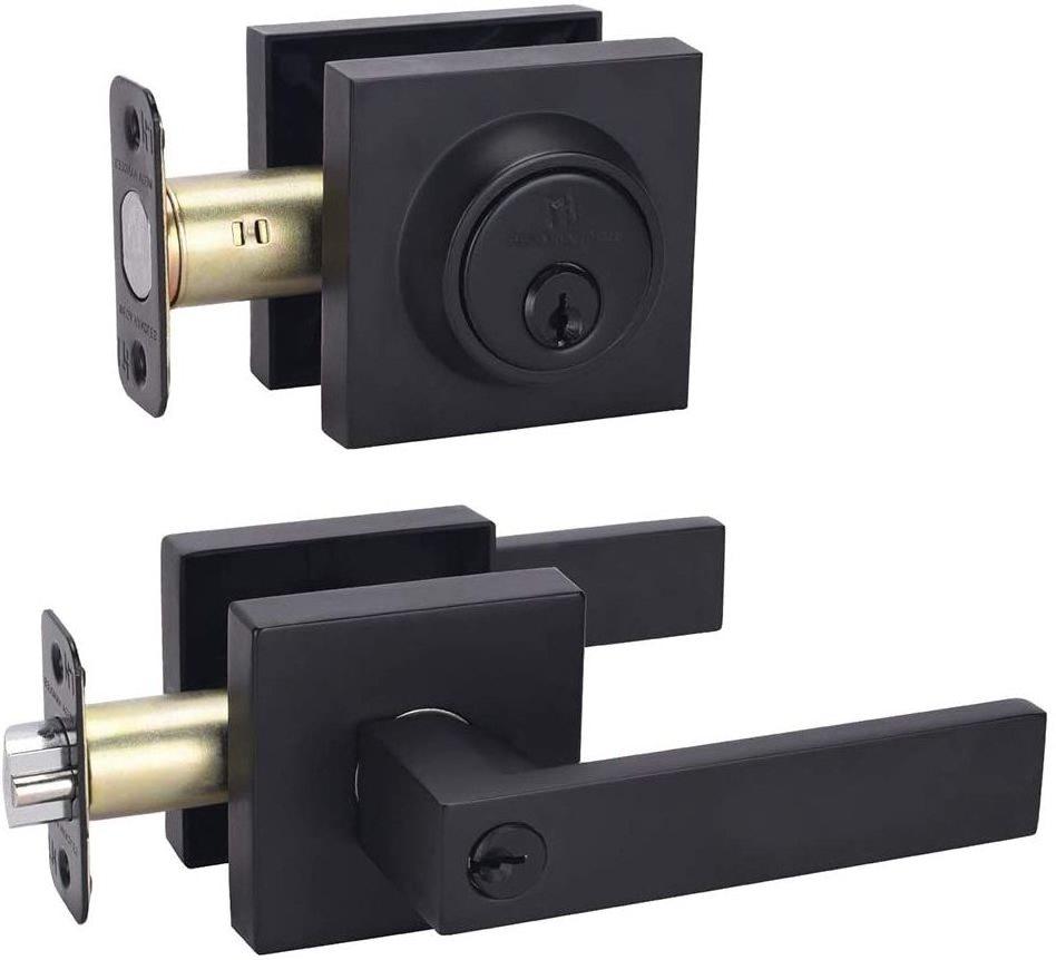 Entry Front Matt Black Zinc Alloy Aluminum Alloy Lever Tubular Lock Pick Door Handle Lock Set