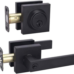 Entry Front Matt Black Zinc Alloy Aluminum Alloy Lever Tubular Lock Pick Door Handle Lock Set