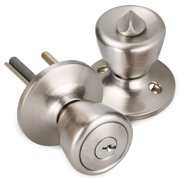 Entry/Exterior/Privcy/Passage/Dummy Knob Handle with Lock and Key Tulip Style Knob in Satin Nickel 576 Door Knob Lock