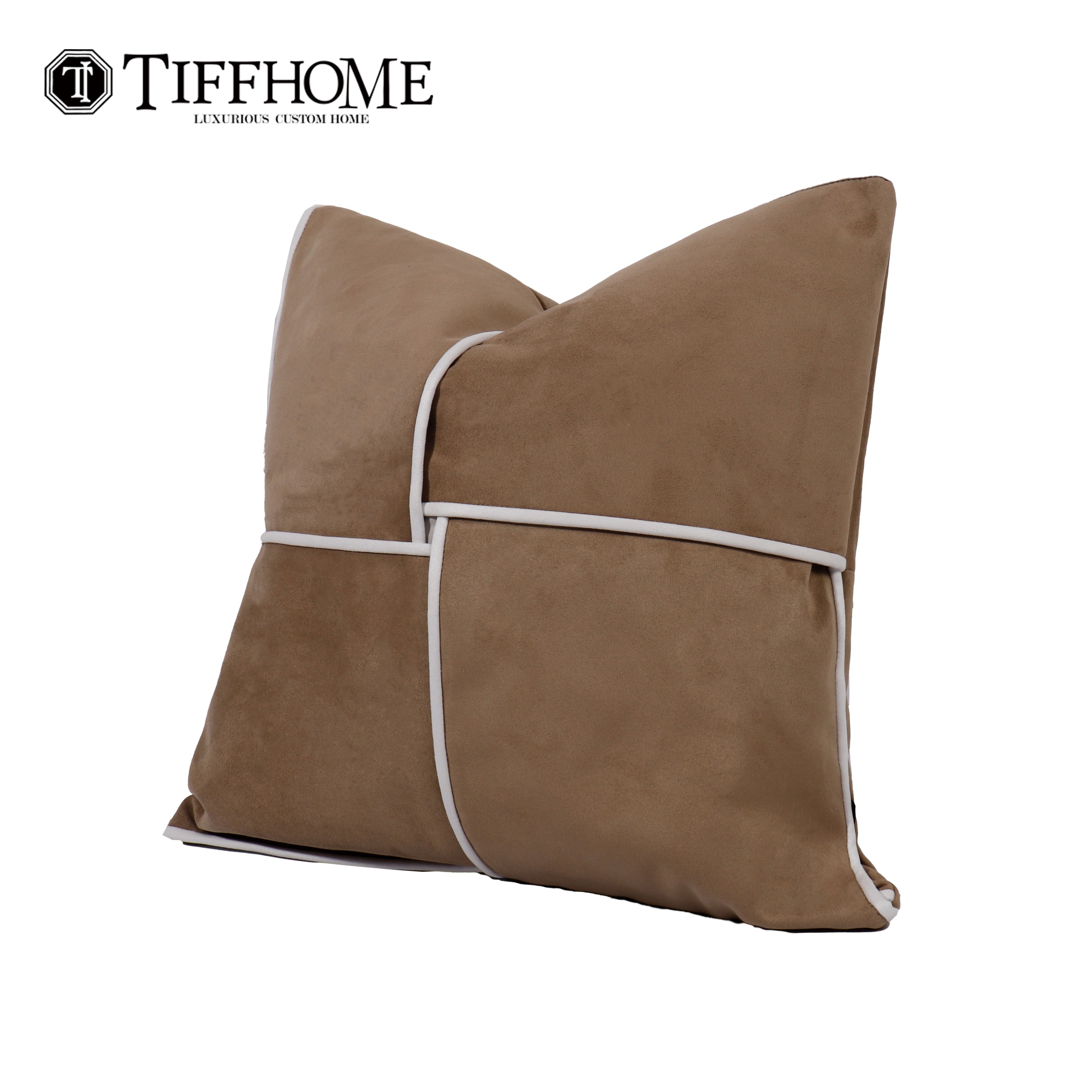 Tiff Home Wholesale Customization 45*45cm Brown Spliced Woven Suede Removable Cover Cushion Cover For Home Sample Room Hotel