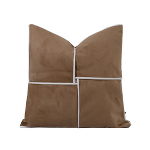 Tiff Home Wholesale Customization 45*45cm Brown Spliced Woven Suede Removable Cover Cushion Cover For Home Sample Room Hotel