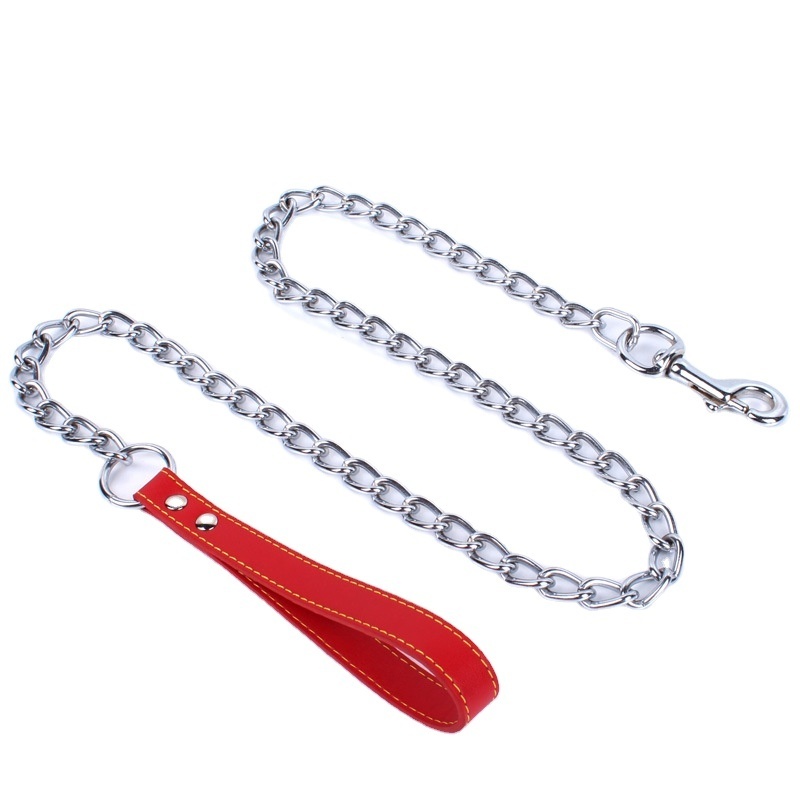 Chain Plated Metal Dog Leash Dog Chain with Padded Handle Heavy Duty Chew Proof Pet Leash