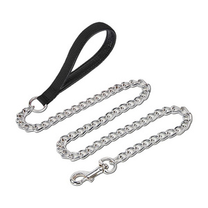 Chain Plated Metal Dog Leash Dog Chain with Padded Handle Heavy Duty Chew Proof Pet Leash