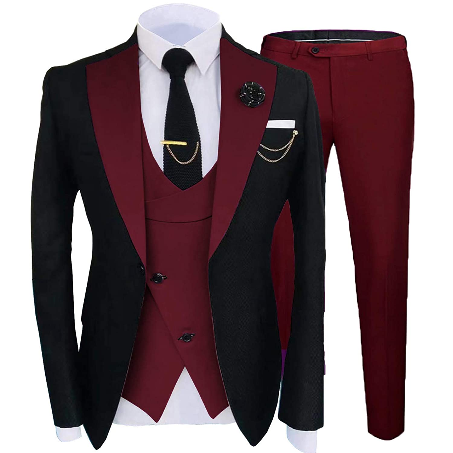 Slim Fit Prom Suits  Men 3 Piece Elegant Groom Tuxedos for Wedding